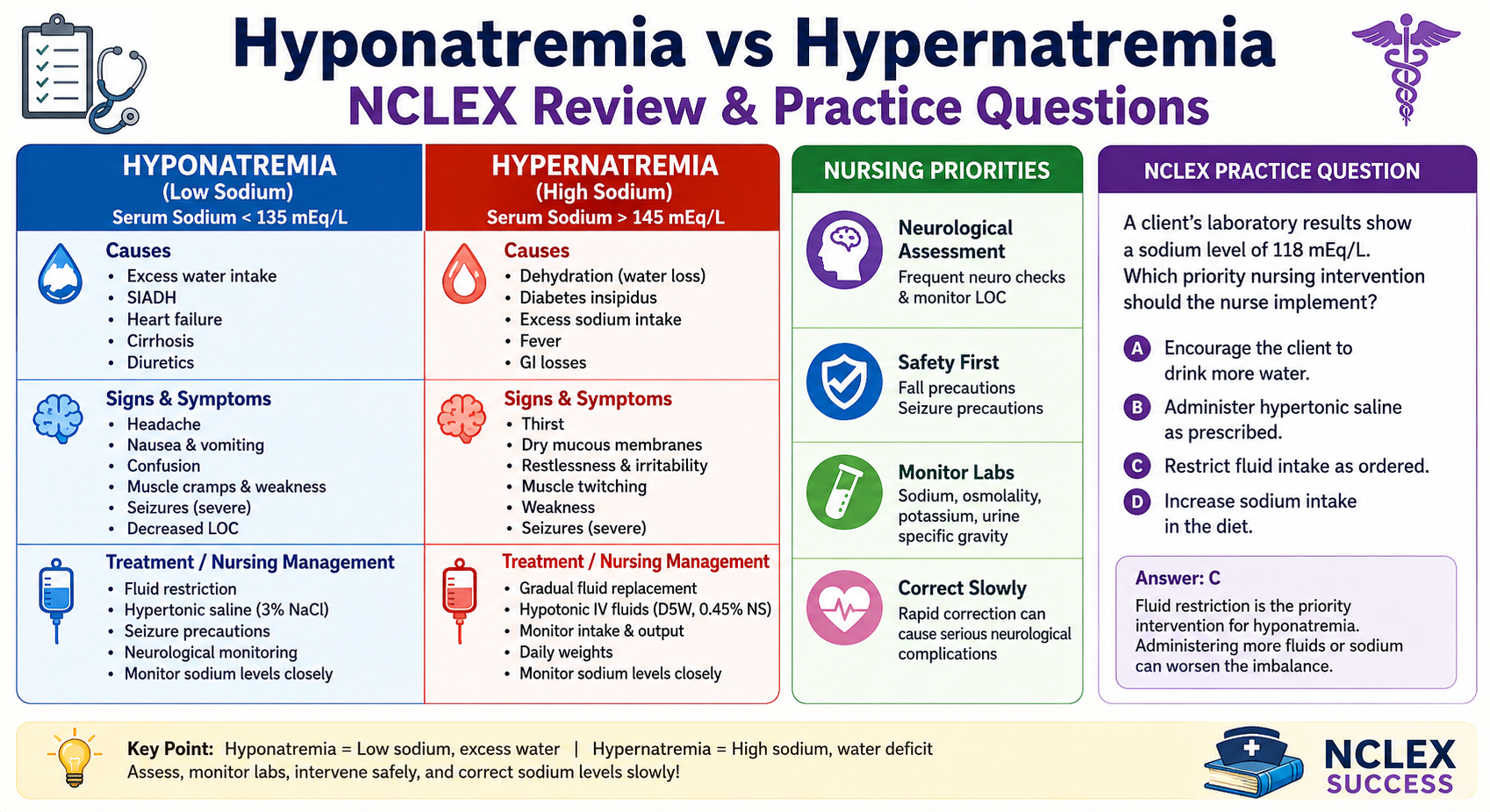Hyponatremia vs Hypernatremia NCLEX Review & Practice Questions